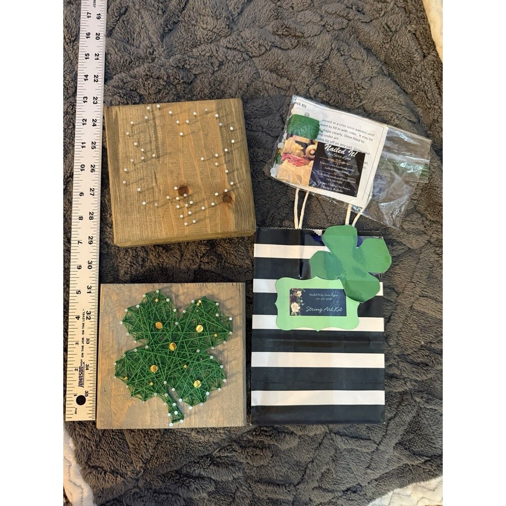 DIY- kit - Shamrock String art-  Green Thread with gold coins on Wood